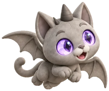 Gargy, a stone gargoyle kitten flying on little wings