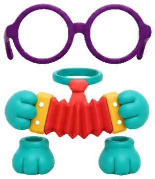 Poof, an invisible kitten playing an accordion, only glasses, tie and paws visible