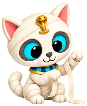 Wrappy, a bandaged mummy kitten waving