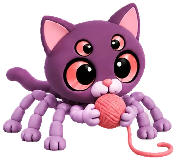 Silky, a spider kitten hugging a ball of yarn
