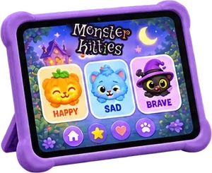 Kids tablet app with Happy, Sad and Brave feeling cards